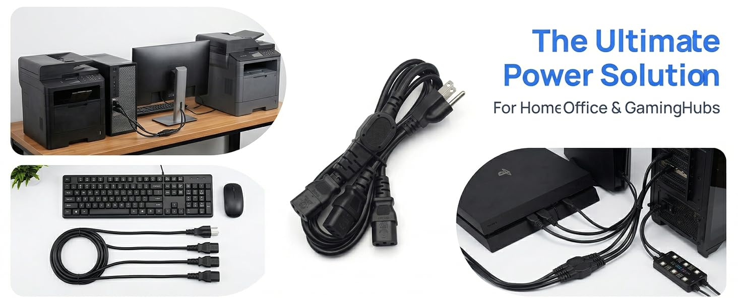 NEMA 5-15P to IEC320 3X C13 Y-Power Cable