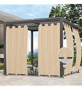 Easy-Going Outdoor Curtains Waterproof Windproof Weatherproof Curtain for Patio, Cabana, Porch, P...
