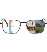 K.LAVER Men's Progressive Multifocus Photochromic Reading Glasses Anti-blue Light Metal Multifoca...
