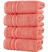 Hammam Linen Coral Orange Hand Towels 4-Pack - 16 x 29 Turkish Cotton Premium Quality Soft and Ab...