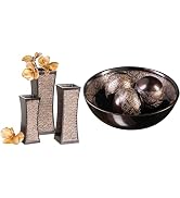 Home Deocr Bundle Set of 3 Flower Vases and Matching Decorative Bowl with 3 Orbs - Dining and Liv...