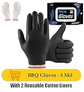 BBQ Gloves 50 Disposable nitrile Gloves with 2 Reusable Cotton Liners Guantes for Cooking Food Pr...