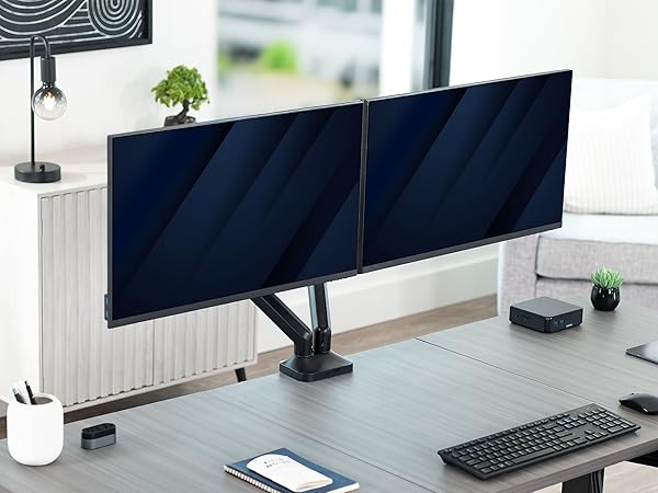 Pneumatic Arm Dual Ultrawide Monitor Desk Mount