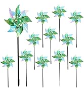 winemana 12 Pcs Reflective Pinwheels Outdoor, Wind Spinners for Yard & Garden, Sparkly Bird Repel...