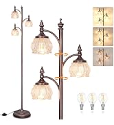 JUNNAI Brown Floor Lamps for Living Room Standing Lamp with 3 Brightness Lights Glass Shade 66.5i...