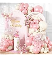Pearl Pink and White Balloons Arch, Double Stuffed Pearl Pink Sand White Balloons 18/12/10/5 Inch...