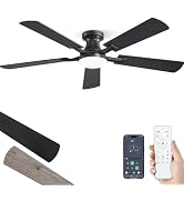 ZMISHIBO 52 Inch Ceiling Fan with Light, App&Remote Contorl, Flush Mount Low Profile, Dimmable 20...