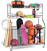 Home-it Ball Rack for Garage - Indoor & Outdoor Garage Ball Organizer Holder with Baskets, Rollin...