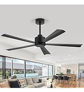 ZYD 52 Inch Black Low Profile Ceiling Fan Without Light, Modern Industrial Ceiling Fan with Remot...