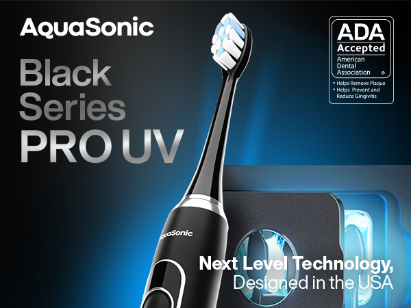AquaSonic Black Series Electric Toothbrush with different cleaning modes, safe for sensitive teeth