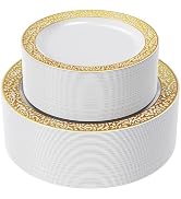 FOCUSLINE 102pcs Gold Plastic Plates, Gold Lace Plates Disposable Heavy Duty, Including 51 10.25"...