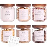 6 Set Glass Pantry Storage Jars with Acacia Airtight Lid - 15oz Thicken Glass Kitchen Canisters w...
