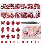 EBANKU Red Nail Rhinestones Hearts Butterfly Round Shaped Nail Art Crystals Diamonds Flat Back Rh...