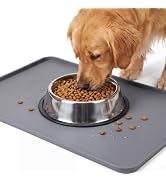 Dog Food Mat, 23.6 x 15.7in Silicone Dog Bowl Mat, Pet Feeding Mat, Gray | Waterproof, Raised Edg...