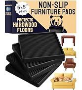 CasterMaster Non-Slip Furniture Pads for Hardwood Floors - 5 in x 5 in Pack of 4 - Black - Heavy-...