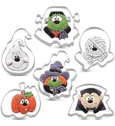 LILIAO Halloween Cookie Cutter Set - 6 Piece - Male Zombie, Female Zombie, Ghost Face, Mummy, Vam...