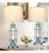 28" Tall Farmhouse Table lamps for Living Room, Vintage Industrial Table Lamp with USB C+A Ports ...