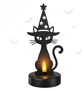 JAUPH Halloween Decor, Black Cat Metal Light with Dancing Flame Effect | Halloween Figurine Lamps...