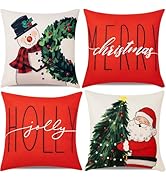 Christmas Throw Pillow Covers 18x18 in Set of 4 Decorations,Decorative Snowman Santa Pillow Case ...