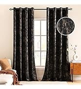 MIULEE Luxury Velvet Curtains 96 Inches Long Glitter Gold Foil Print Soft Bedroom Living Room Cur...