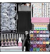 Teenitor Press On Nail Kit - Clear Coffin Nail Tips, Art Brushes, Dotting Pen, Glitter, Stickers ...