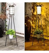 MOLEBIT 38 inch Solar Floor Lamp with Tripod Plant Stands, Waterproof Outdoor Solar Lights for Ga...