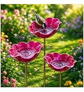 Handcrafted Metal Flower Garden Stake 3Pcs, 24" Bird Bath, Bee Waterer & Butterfly Drinking Stati...