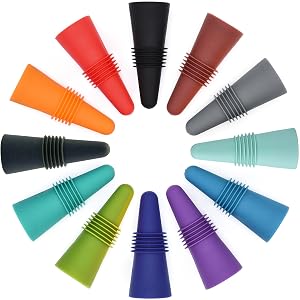 Wine Bottle Stopper (Set of 8), Silicone Reusable Wine and Beverage Bottle Stopper with Grip Top