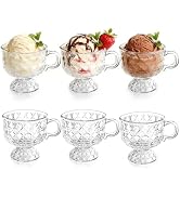 ZAVOOS Set of 6 Glass Dessert Bowl, 8 Oz Glass Ice Cream Cups with Handle, Vintage Diamond Patter...