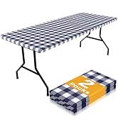 Smiry Picnic Table Cloth 2 Pack, Waterproof Elastic Fitted Tablecloths for 6FT Rectangle Tables, ...