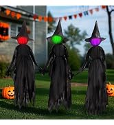 DR.DUDU 3 Pack Witch Stakes Halloween Decorations – Light up Scary Witches with LED Glowing Faces...