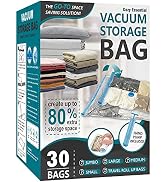 30 Pack Vacuum Storage Bags, Space Saver Bags (6 Jumbo/6 Large/6 Medium/6 Small/6 Roll) Compressi...