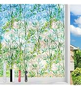 FILMGOO Window Privacy Film Rainbow Green Leaf Window Film 3D Decals Stain Glass Window Stickers ...