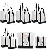 10Pack Canvas Tote Bag Bulk with Outer Pocket, 12oz Cotton Blank Canvas Tote Bags Reusable Grocer...