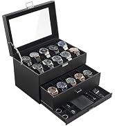 ProCase 20 Slot Watch Box for Men, 3-Layer Watch Display Case with Glass Lid, Watch Holder with D...