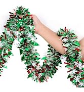 50Ft Tinsel Garland Christmas Tree Decorations,Xams Twist Garland with Snowflake Tree for Stairs ...