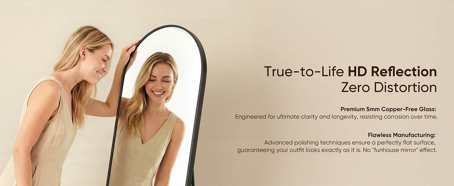 Arched Full Length Standing Leaning Mirror Body Aluminum Alloy Thin Frame Suitable Bedroom Cloakroom