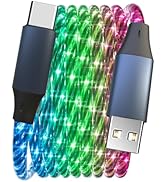 Wuucor 10FT Type C LED Light Up Charging Cable 66W Starry USB A to C Charger Lighted Fast Chargin...