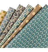 RUSPEPA Reversible Kraft Wrapping Paper Sheet - Navy Geometric Design Kraft Paper - 6 Sheets Pack...