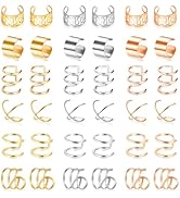 18 Pairs Ear Cuff, Roctee 6 Styles Cartilage Clip On Earrings Set Stainless Steel Ear Clip Fake C...