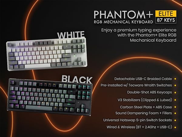Tecware Phantom Plus Elite 87 mechanical keyboard RGB gaming keyboard wireless 87 key TKL