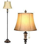 Traditional Floor Lamp, Classic Standing Lamp with 2 Silk Fabric Lampshades Bronze Vintage Tall P...