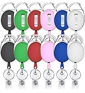 Retractable Badge Holders, Viaky 12 Pack Badge Carabiner Reel Clips with Belt Clip and Key Ring f...