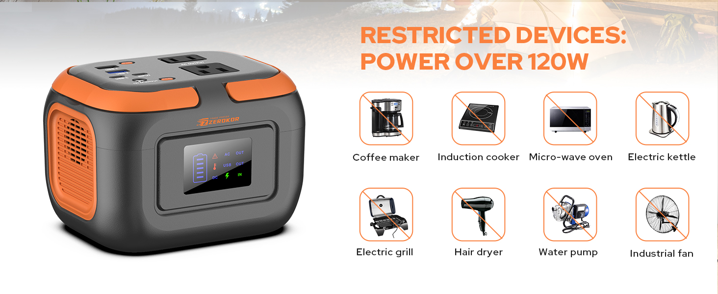 Restricted Devices: Power Over 120W such as Coffee maker Induction cooker Hair dryer