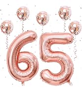Giant Number 65 Balloons, Rose Gold Foil 6 & 5 Balloons with Confetti Balloons, 40 Inch Self Infl...