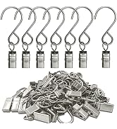 AMZSEVEN Stainless Steel S Hooks Curtain Clips, 50 Pack Hanging Party Lights Clips, Hangers Gutte...
