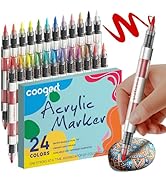 Coogert 24 Automatic Ink Control Acrylic Paint Markers Dual Tip, Acrylic Paint Pens For Rock Pain...