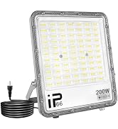 SKYWORLD LED Flood Lights Outdoor, 200W 20000LM Floodlight Outside LED Work Light with Plug, 6000...