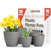 Campior Plastic Plant Pots with Drainage - Home Decor Flower Pot, Stackable Design for Indoor and...
