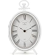 NIKKY HOME Vintage Table Clock, Metal White Table Clock Retro Non-Ticking Alarm Clock Battery Ope...
